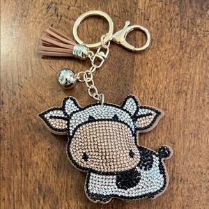 Cute Cow Keychain with Rhinestones